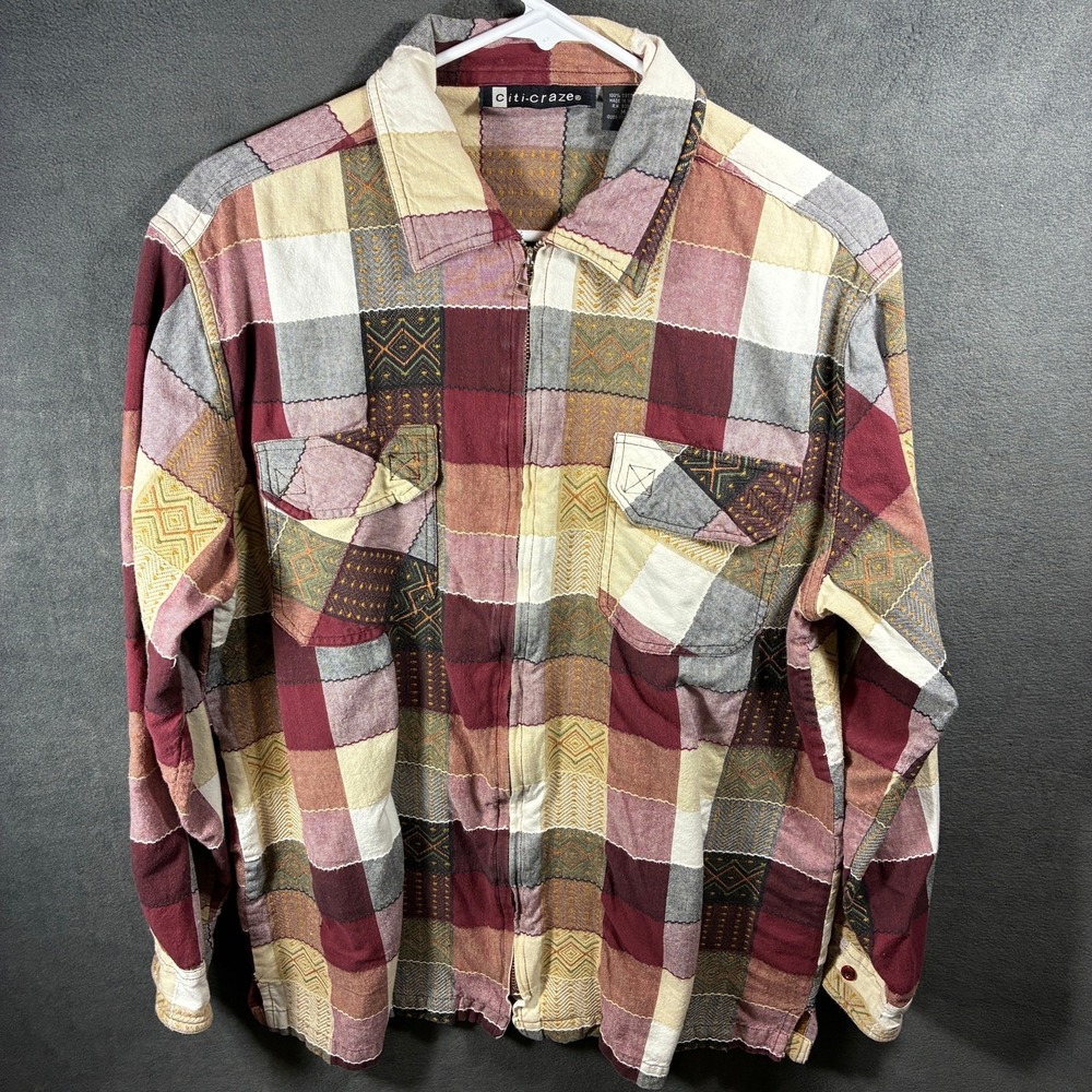 women cotton jacket medium patchwork cottagecore plaid grandmacore